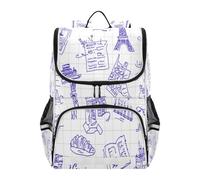 Linnyio Plan Croquis Paris Artistique Sac à Dos Scolaire de Grande Capacité pour Filles et Garçons