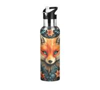 Linnyio Renard Animal À Motif Floral Gourde Sport Étanche,Sans BPA,Bouteille D'Eau Isolée Thermos Sport Tasse À Vide en Acier Inoxydable,1000ml/600ml