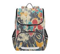Linnyio RéSumé Jaune Bleu Rouge Fleur Sac à Dos Scolaire de Grande Capacité pour Filles et Garçons