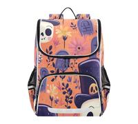 Linnyio Squelette Fleur Pourpre Tombe Sac à Dos Scolaire de Grande Capacité pour Filles et Garçons