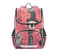 Linnyio Squelette Fleur Rose Tombe Sac à Dos Scolaire de Grande Capacité pour Filles et Garçons