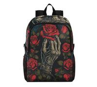 Linnyio Squelette Rose Crâne Noir Sac à Dos de Randonnée Pliable,ImperméAble et Léger,Compactable pour Les Voyages