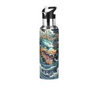 Linnyio Tatouage De Dragon Bleu Cool Gourde Sport Étanche,Sans BPA,Bouteille D'Eau Isolée Thermos Sport Tasse À Vide en Acier Inoxydable,1000ml/600ml