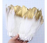 LINOC Garnitures de Plumes d'oie trempées dans l'or de 2 mètres, Accessoires de Robe de Ruban de Plumes Noires et Blanches, Garniture pour Accessoires de Mariage, 13-18 cm