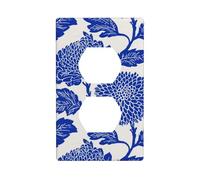 Linocut Couvercle de prise de courant pour interrupteur décoratif Motif fleur Bleu 7 x 11,4 cm