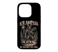 Linogravure Krampus Il ne Fait Pas de Charbon Dark Folklore Coque pour iPhone 14 Pro