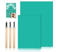 Linogravure Plaque Kit, A4 + A5 Plaque de Linoléum Verte, Plaques d'impression linoléum pour la Gravure, DIY Impression en Reliefs Papier carbone