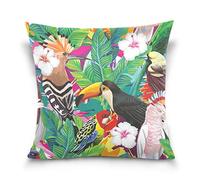 Linomo Housse de coussin 40 x 40 cm Motif feuilles tropicales et perroquet Toucan, Coton, multicolore, 41 x 41 cm
