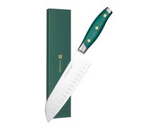 linoroso Couteau Santoku 17cm, Cuisine Viande Couteau de Chef, Asiatique Couteau de Cuisine Professionnel, Forgées en Acier au Carbone Allemand, Manche Ergonomique avec Élégant Coffret Cadeau - Vert