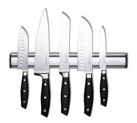 Linoroso Lot de 5 couteaux de cuisine avec support magnétique mural - Ensemble de couteaux de cuisine en acier inoxydable hautement allié : couteau de chef, couteau Santoku, couteau à pain, couteau