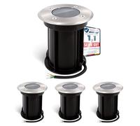 linovum Boru Lot de 4 spots encastrables au sol - Noir - Douille extérieure GU10 (interchangeable) - Résistant aux intempéries - Spot de sol rond IP67 praticable et résistant aux rayures
