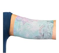 Linphelle Manchon Bras en Microfibre pour Picc Line - Manchette Bras en tissu respirant et design, idéal pour PICC, Glucometre pour glycémie, Tatouage ou Blessures, Fleur Eau Marine, Taille 2