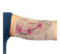 Linphelle Manchon Bras en Microfibre pour Picc Line - Manchette Bras en tissu respirant et design, idéal pour PICC, Glucometre pour glycémie, Tatouage ou Blessures, Hibiscus, Taille 2