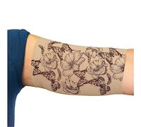 Linphelle Manchon Bras en Microfibre pour Picc Line - Manchette Bras en tissu respirant et design, idéal pour PICC, Glucometre pour glycémie, Tatouage ou Blessures, Rose et Papillons, Taille 2