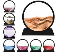 LINPING Peinture de Sable Qui coule, Image d'art de Sable en Mouvement Verre Rond 3D Paysage de Sable de la mer Profonde en Mouvement, décoration de la Maison Cadre de Sable Qui coule (Jaune, 7 Zoll)
