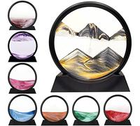 LINPING Peinture de Sable Qui coule, Image d'art Verre Rond 3D Paysage de la mer Profonde en Mouvement, décoration de la Maison Cadre (Noir, 7 Zoll)