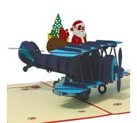 LINPopUp®, Carte Pop Up 3D Noël, Cartes de voeux de Noël, Cartes de Noël, Père Noël en avion, N455