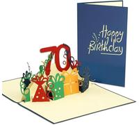LINPOPUP® Carte pop-up 3D pour 70e anniversaire, carte d'anniversaire avec enveloppe, Happy Birthday - Carte de bon pour anniversaire, cadeau pour ami, homme, grand-père, 70 chiffres, bleu, N25