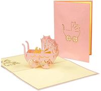 LINPOPUP Carte pop-up de grossesse et de naissance - Carte de vœux 3D avec poussette rose - Carte surprise pliante avec effet 3D N90