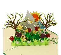 LINPOPUP®, LIN17665, Carte Pop Up Fleurs, Carte pliable Anniversaire, Carte Fête des Mères, Merci, Bonne Chance, Abeilles, Papillon, Prairie fleurie, N388