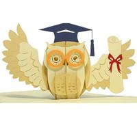 LINPOPUP®, Pop Up 3D carte de vœux examen réussi, baccalauréat, licence, diplôme, docteur, examen, bon, hibou avec certificat, N284
