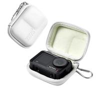 Linpr Mini Sac de Rangement pour DJI Osmo Action 5 Pro/Action 4/3, Étui Rigide Étanche et Portable Compatible avec AKASO Brave 4/V50X, Étui en Cuir avec Mousqueton pour Appareil Photo (Blanc)