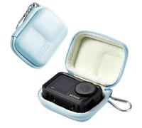 Linpr Mini Sac de Rangement pour DJI Osmo Action 5 Pro/Action 6/4/3, Étui Rigide Étanche et Portable Compatible avec AKASO Brave 4/V50X, Étui en Cuir avec Mousqueton pour Appareil Photo (Bleu)