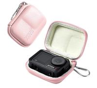 Linpr Mini Sac de Rangement pour DJI Osmo Action 5 Pro/Action 64/3, Étui Rigide Étanche et Portable Compatible avec AKASO Brave 4/V50X, Étui en Cuir avec Mousqueton pour Appareil Photo (Rose)
