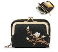 Linpr Portefeuille de crédit 2 en 1, portefeuille floral pour femme, pochette à monnaie avec fente pour carte, porte-monnaie vintage pour femme avec serrure à baiser et fermeture éclair, joli étui