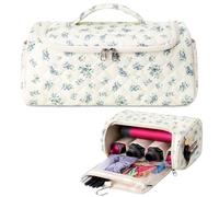Linpr Sac de Rangement de Voyage, Adapté à Dyson Airwrap Styler/Airstrait/Shark Flexstyle, Étui de Portable avec Crochet Compatible pour Sèche-Cheveux, Bigoudis et Accessoires (Fleur Bleue Blanc)