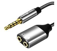 Adaptateur Audio Jack 3.5mm vers Double Jack 3.5mm Femelle Casque + Micro Gris