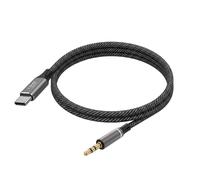 LinQ Câble Audio USB-C vers Jack 3.5mm pour Autoradio / Enceinte Tressé 1m Noir