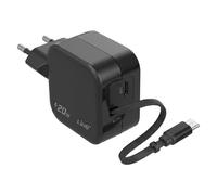 LinQ Chargeur de Poche USB-C 20W avec Câble Rétractable et Port USB-C Noir