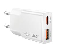 LinQ Chargeur Secteur Extra Plat avec Double Port USB-C et USB 20W Blanc