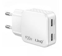 Chargeur Secteur Universel Double Port USB-C 30W Charge Rapide LinQ Blanc