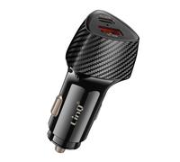 LinQ Chargeur voiture 48W USB-C + USB – Charge rapide – Design carbone – Noir