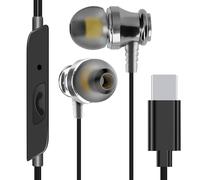Écouteurs Filaires USB-C Intra-auriculaires avec Micro Intégrés 1.2m LinQ Noir / Argent