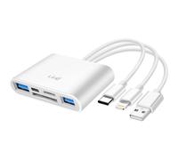 Hub 3 en 1 Lecteur Carte SD / USB / USB-C / Lightning Blanc