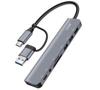 Hub USB Support OTG 5 Gbps Lecteur Carte SD / TF et Audio Jack 3.5mm Gris
