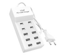 LinQ Station de charge multiport 4 USB-C + 6 USB 50W câble 1 m compact Blanc