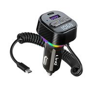 LinQ Transmetteur Allume-cigare FM Bluetooth avec Câble USB-C Spiralé PD 30W