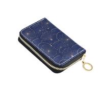 linqin Art Dots and Lines Porte-cartes de crédit compact en cuir souple avec fermeture éclair Bleu