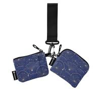 linqin Art Lot de 2 pochettes pour pièces de monnaie et cartes minimalistes avec dragonne pour femmes et filles Bleu à pois et lignes, Art Dots and Lines Bleu, 1 size
