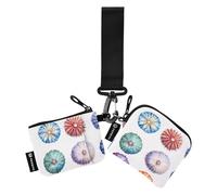 linqin Art Lot de 2 porte-monnaie double oursin pour cartes de crédit, porte-cartes de visite avec dragonne pour homme et femme, Art Oursin, 1 size