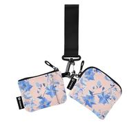 linqin Blue Flowers Peach Lot de 2 pochettes pour pièces de monnaie et cartes avec poche zippée pour femme, Fleurs bleues pêche, 1 size