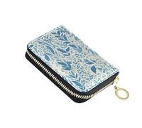 linqin Blue Leafs Mini portefeuille compact en cuir souple anti-vol pour un transport quotidien RFID