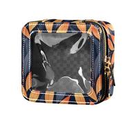 linqin Blue Peach Leafs Mini trousse de maquillage transparente Trousse de toilette de voyage Trousse de soins de la peau pour voler, feuilles de pêche bleues, taille 1, Feuilles de pêche bleues, 1