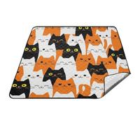 linqin Couverture de pique-nique durable et résistante aux déchirures | Tapis d'extérieur pliable avec sac de rangement pour intérieur et extérieur, motif chat de dessin animé empilé, 198 x 198 cm
