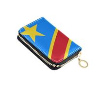 linqin Dr Congo Porte-cartes fin à fermeture éclair en cuir souple multifonction avec 2 poches pour pièces de monnaie Motif drapeau national