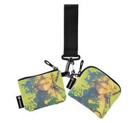 linqin Elf Forests Lot de 2 pochettes pour pièces de monnaie et cartes avec fermeture éclair et dragonne pour femme et homme Vert, Elfe Personnalisé Vert, 1 size